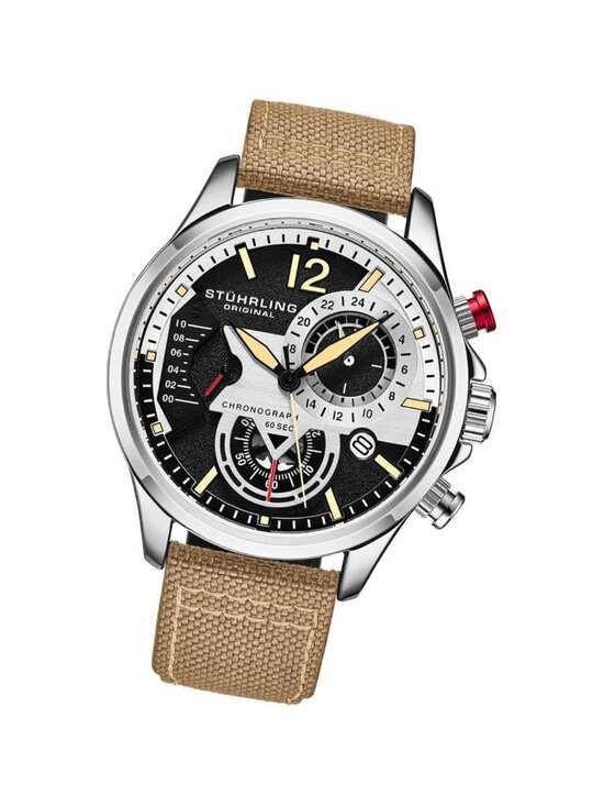 NWT Stuhrling Original Aviator Quartz Black Dial Men\'s Watch
